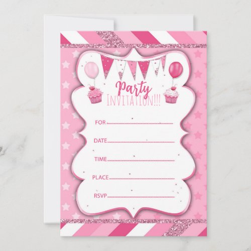 Pinky Party invitation to write by hand for girl2
