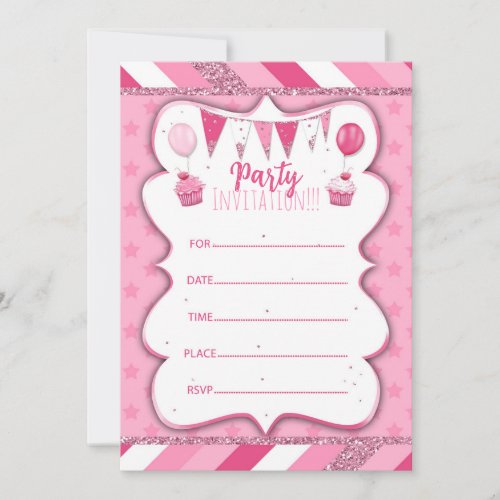 Pinky Party invitation to write by hand for girls