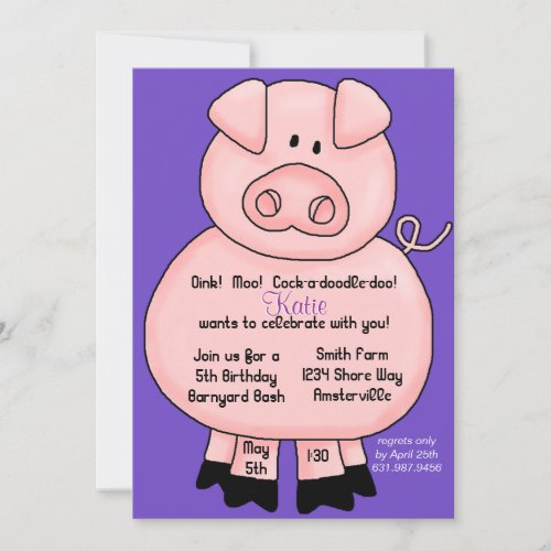 Pinky Pig Invitation