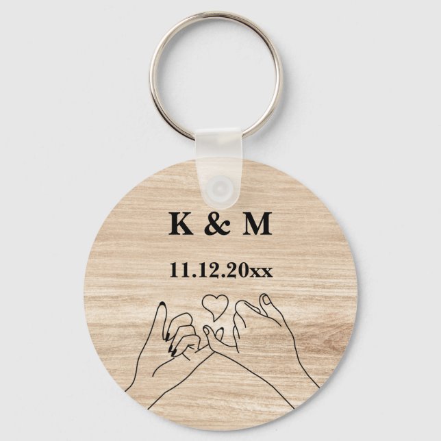 Pinky Promise Custom Couple Monogram and Date Keyc Keychain (Front)