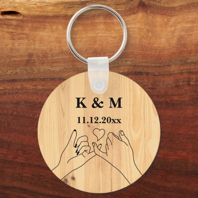 Pinky Promise Custom Couple Monogram and Date Keychain (Back)