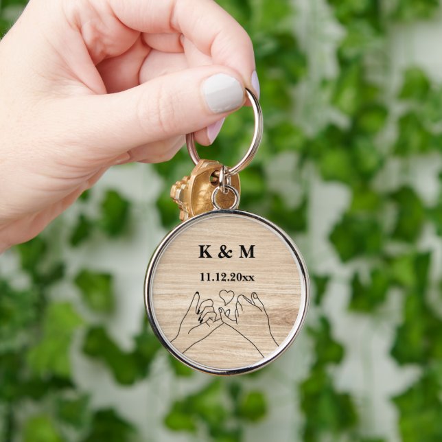 Pinky Promise Custom Couple Monogram and Date  Keychain (Hand)