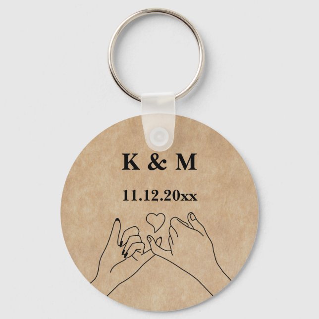 Pinky Promise Custom Couple Monogram and Date Keychain (Front)