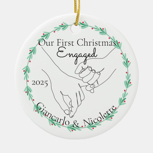 Pinky Promise First Christmas Engaged Ceramic Ornament (Front)