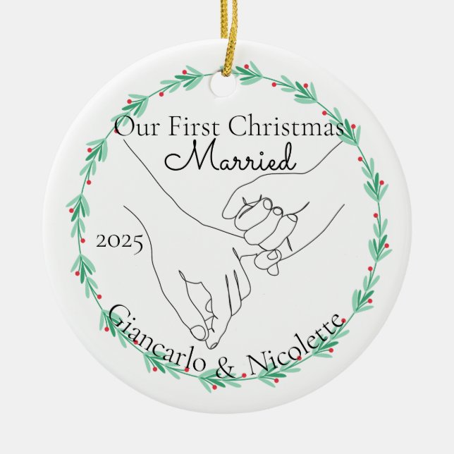 Pinky Promise First Christmas Married Ceramic Ornament (Front)