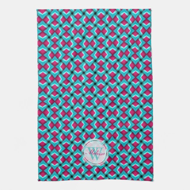 Pinky Red & Blue Pattern Kitchen dish cloth (Vertical)