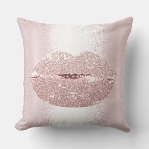 Pinky Rose Lips Glitter Makeup Kiss SPA Girly Throw Pillow