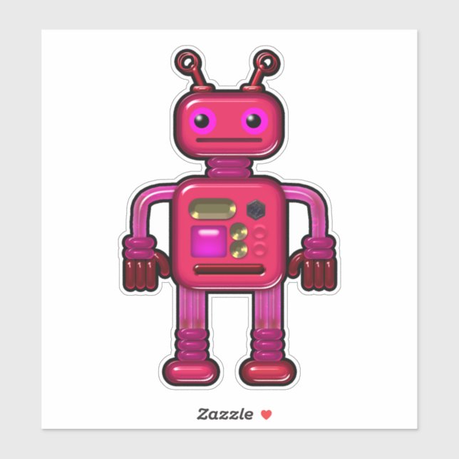 Pinky the Whimsical Pink Robot Cute Sticker (Sheet)