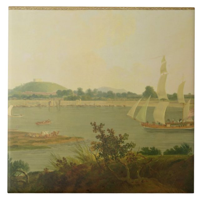 Pinnace Sailing Down the Ganges past Monghyr Fort, Tile (Front)