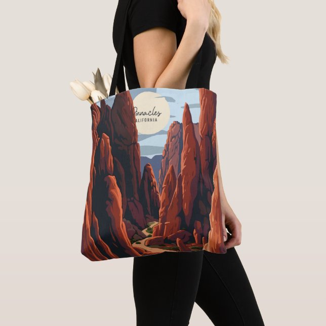 Pinnacles California Vintage Travel Illustration Tote Bag (Close Up)