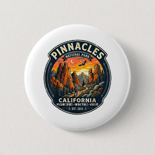 Pinnacles national park california retro hiking button