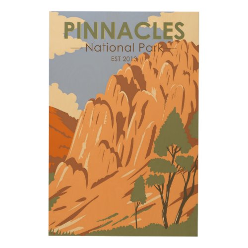 Pinnacles National Park California Vintage  Wood Wall Art