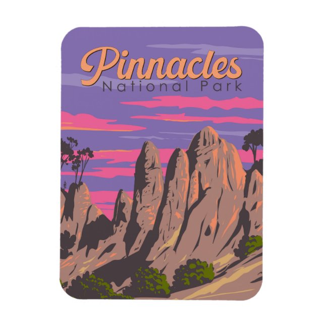 Pinnacles National Park Illustration Travel Art Magnet (Vertical)