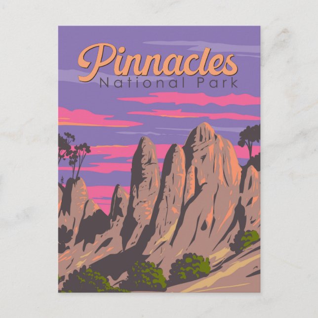 Pinnacles National Park Illustration Travel Art Postcard (Front)