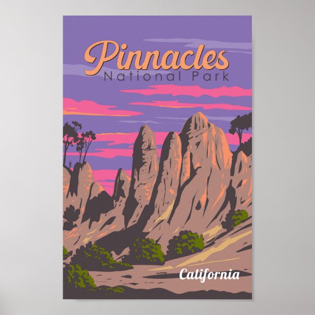 Pinnacles National Park Illustration Travel Art Poster (Front)