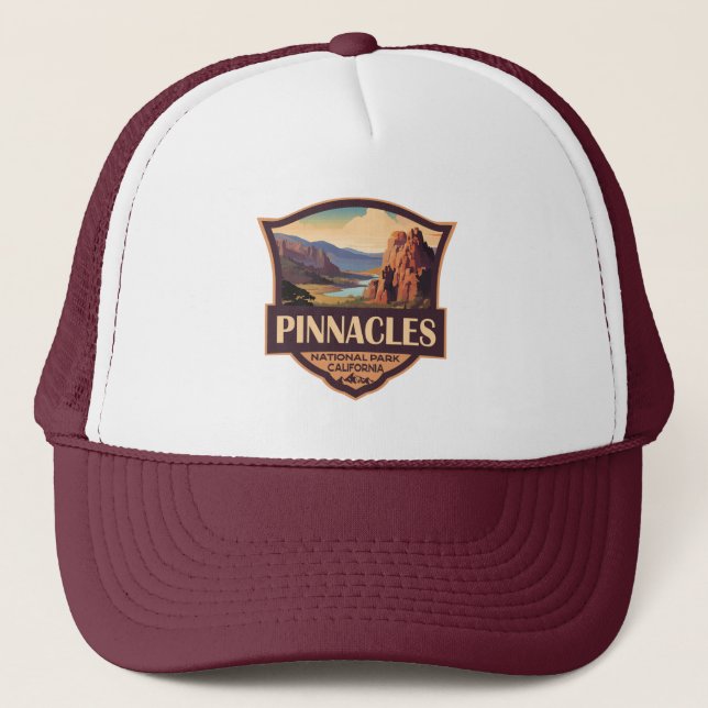 Pinnacles National Park Illustration Travel Art Trucker Hat (Front)