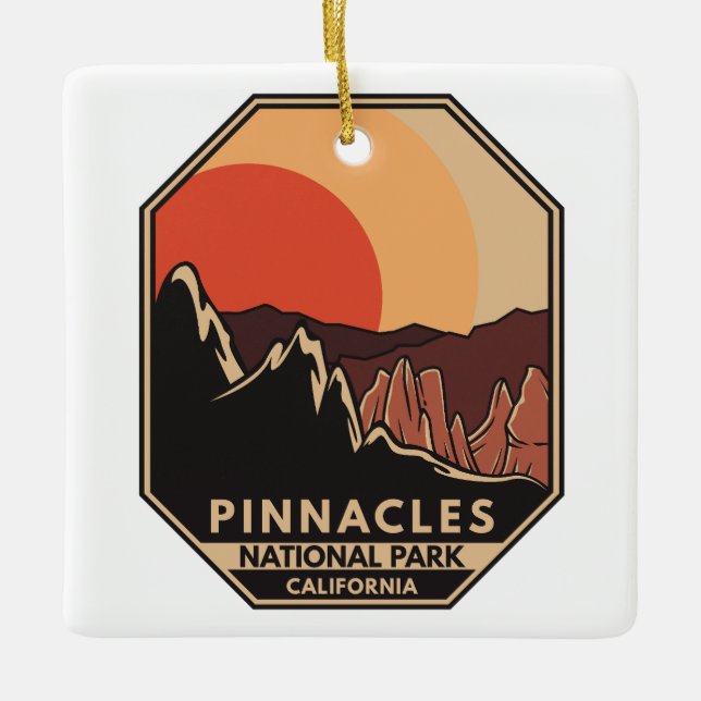 Pinnacles National Park Minimal Retro Emblem Ceramic Ornament (Front)