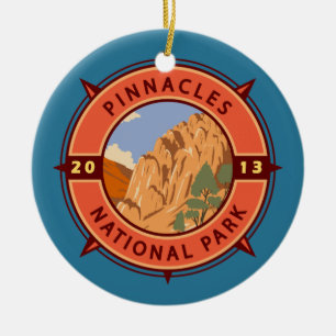 Pinnacles National Park Retro Compass Emblem Ceramic Ornament