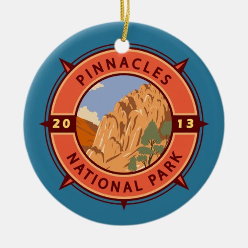 Pinnacles National Park Retro Compass Emblem Ceramic Ornament