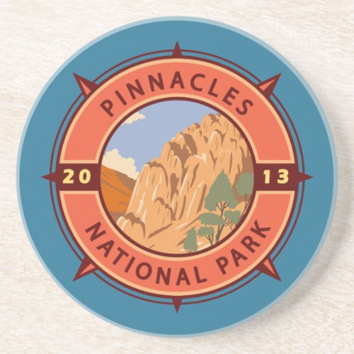 Pinnacles National Park Retro Compass Emblem Coaster