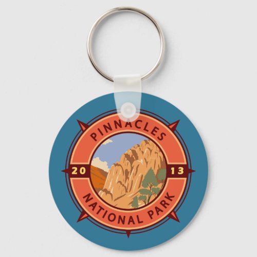 Pinnacles National Park Retro Compass Emblem Keychain