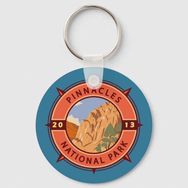 Pinnacles National Park Retro Compass Emblem Keychain (Front)
