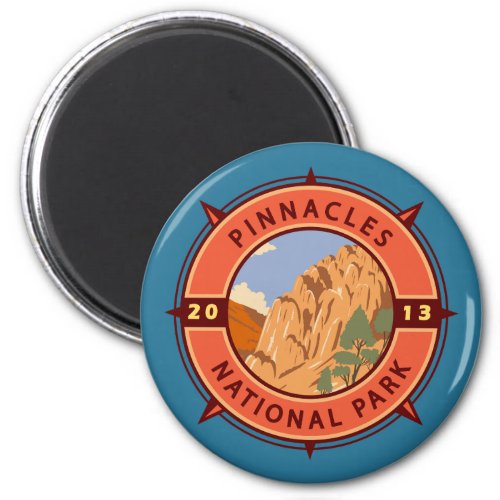 Pinnacles National Park Retro Compass Emblem Magnet