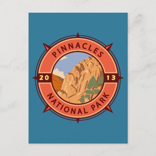 Pinnacles National Park Retro Compass Emblem Postcard