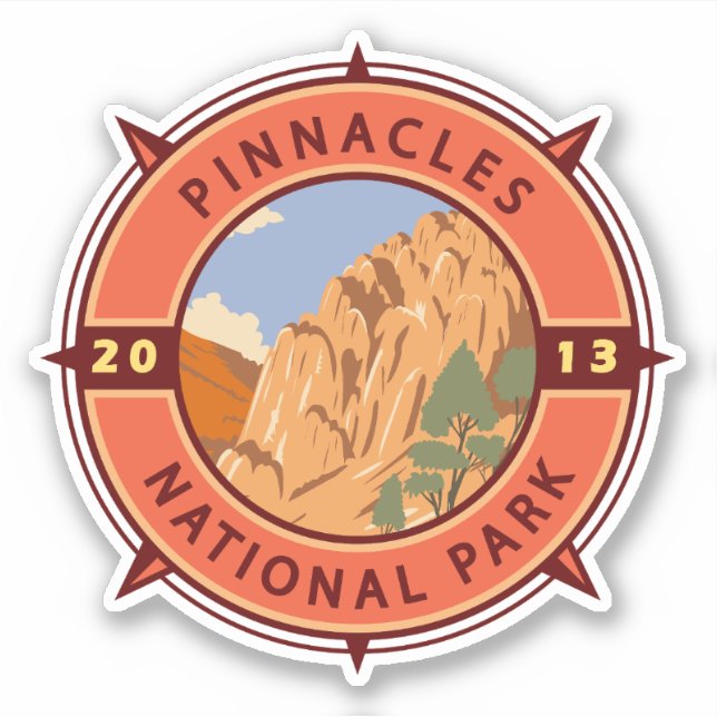 Pinnacles National Park Retro Compass Emblem Sticker (Front)