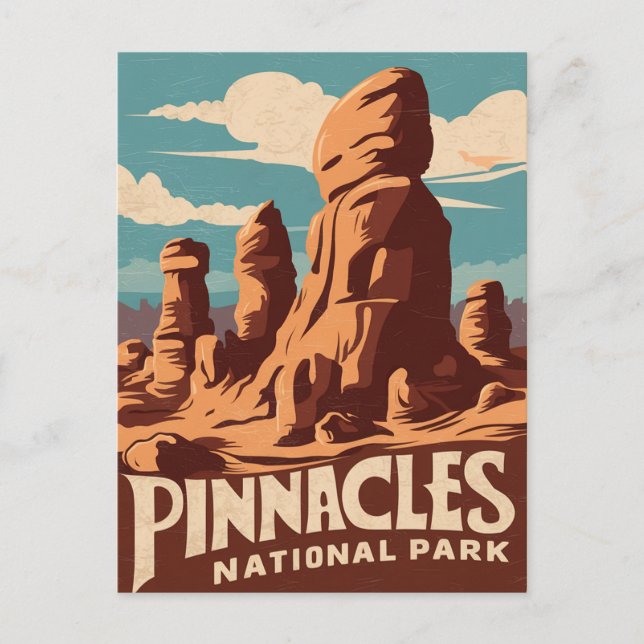 Pinnacles National Park Retro Travel Art Holiday Postcard (Front)