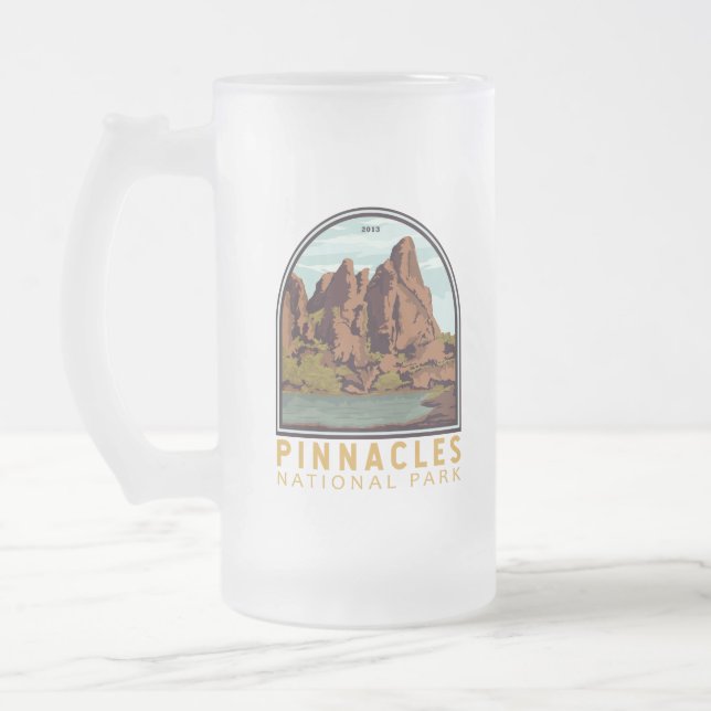 Pinnacles National Park Vintage Emblem Frosted Glass Beer Mug (Left)
