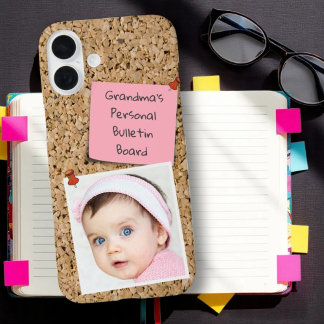 Pinned Pink Note on Cork Custom Photo iPhone 16 Plus Case