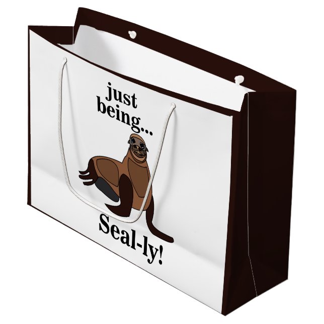 Pinnipeds Seal Funny Large Gift Bag (Front Angled)