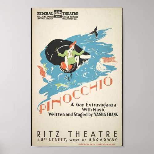 Pinocchio Federal Theater New York 1930 Vintage Poster