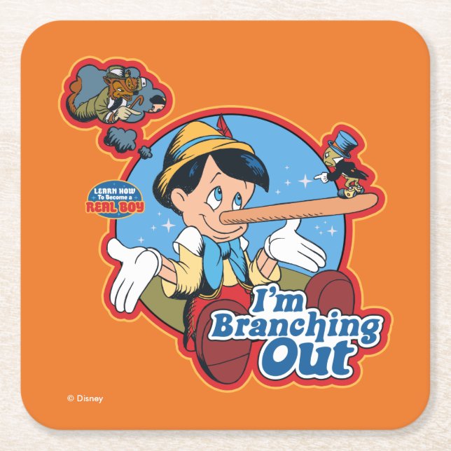 Pinocchio | I'm Branching Out Square Paper Coaster (Front)