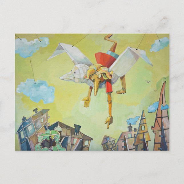 Pinocchio on pigeon. postcard (Front)