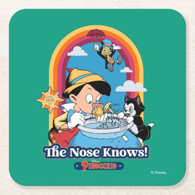 Pinocchio | The Nose Knows Square Paper Coaster (Front)