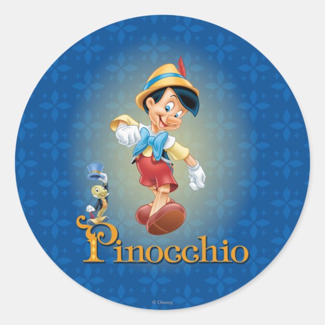 Pinocchio with Jiminy Cricket 2 Classic Round Sticker (Front)