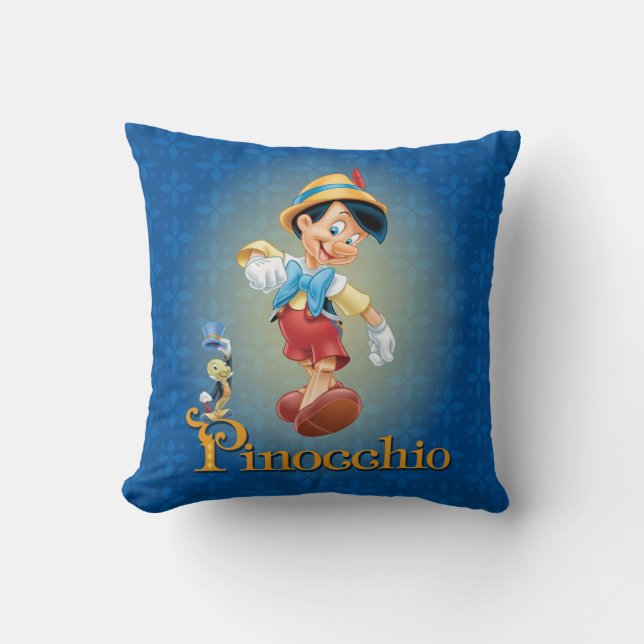 Pinocchio with Jiminy Cricket 2 Throw Pillow (Front)