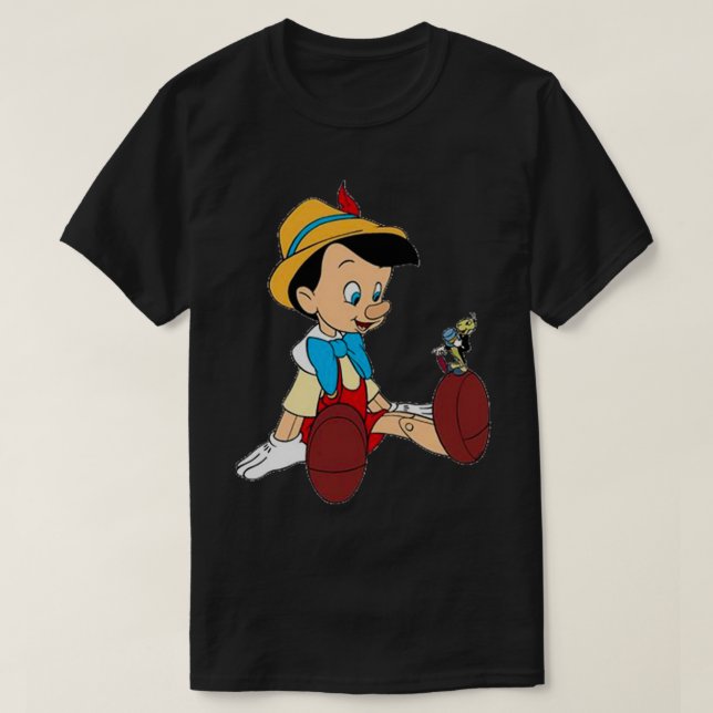 Pinochio And Talking Cricket Blue Sticker T-Shirt (Design Front)