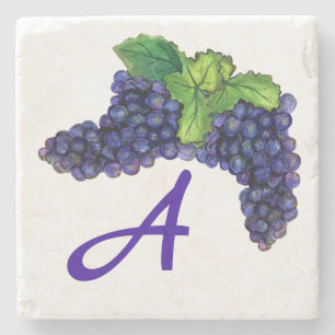Pinot Noir Red Wine Grapes Custom Monogram Stone Coaster