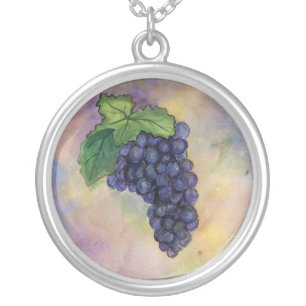 Pinot Noir Wine Grapes Silver Necklace