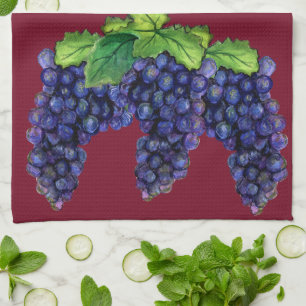 Pinot Red Wine Grapes Art Decor Kitchen Towels