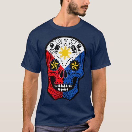 Pinoy Filipino flag Mexican Sugar skull T_Shirt