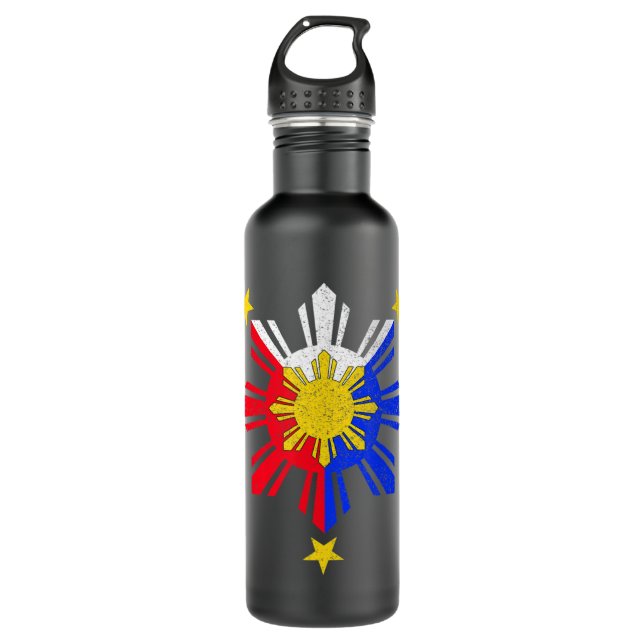 Pinoy Filipino Philippine Flag Sun.png Stainless Steel Water Bottle (Front)