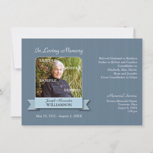 Pinstripe Banner Memorial Notice Invitation (Front)