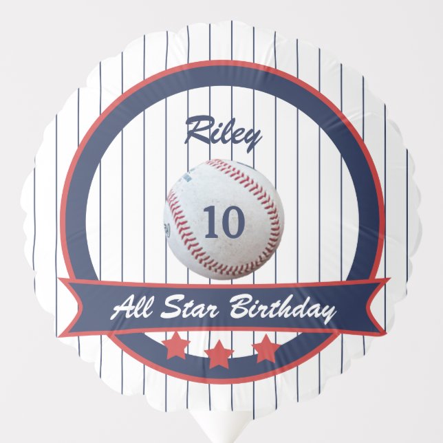 Pinstripe Baseball Birthday Party Balloon (Front)