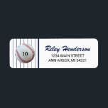 Pinstripe Birthday Baseball Return Address Label<br><div class="desc">Add these cute baseball return address labels to your baseball themed birthday party invitations for a fun festive party. The design features a baseball with the player's team number or age,  on a pinstripe background.</div>