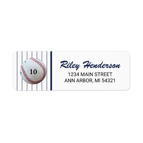 Pinstripe Birthday Baseball Return Address Label