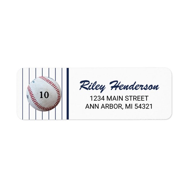 Pinstripe Birthday Baseball Return Address Label (Front)